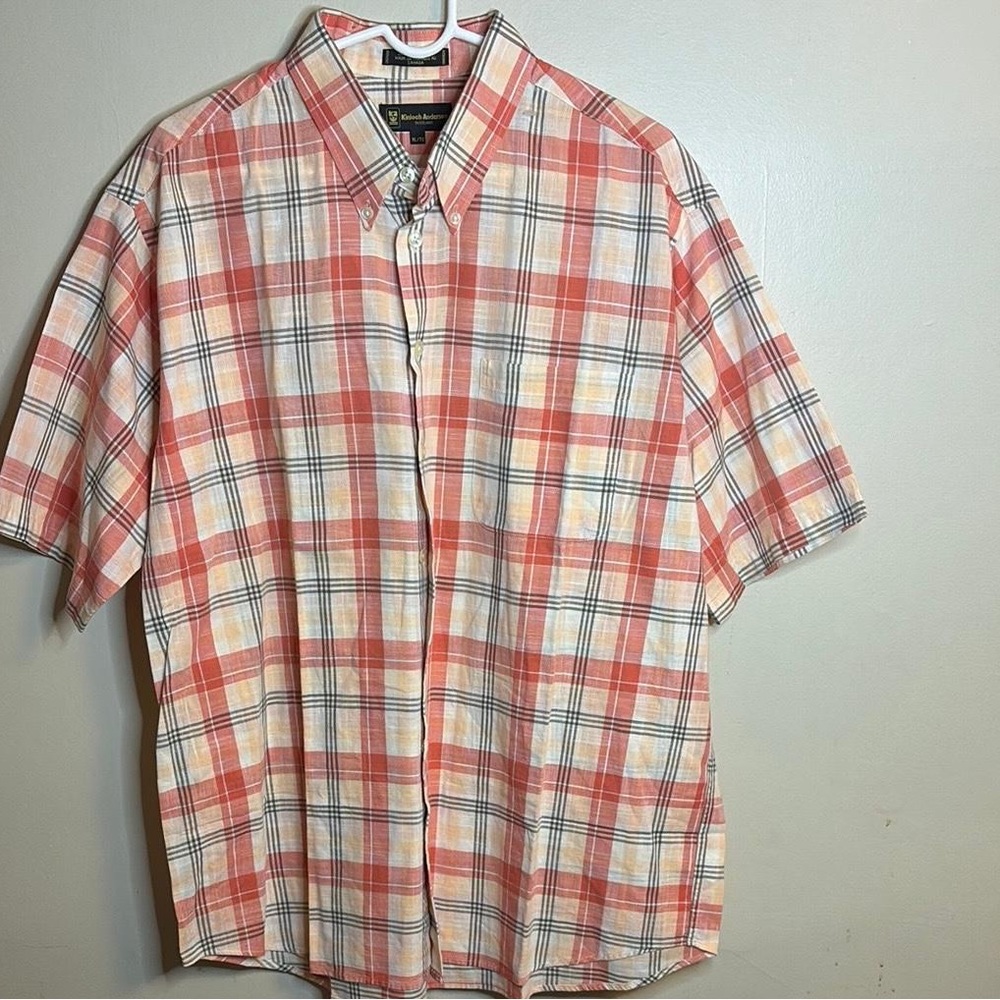 Red and White Casual Button Down Shirt with Plaid Pattern